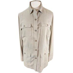 Pendleton Blouse Shacket Womens Medium Silk Blend Tan Brown Utility Safari